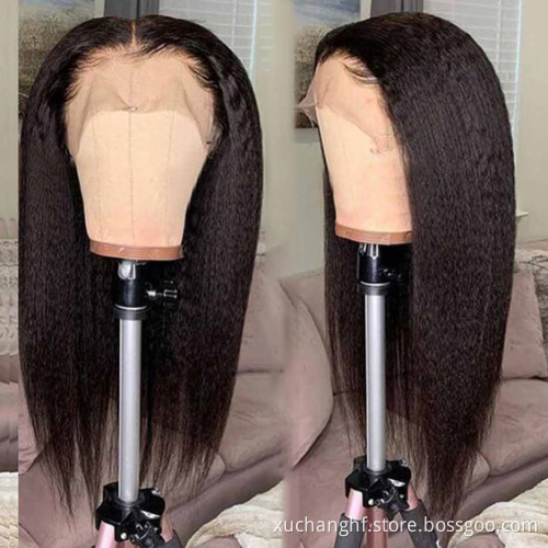 HF yaki straight lace wigs 100 virgin human hair wig kinky straight full lace front wig vendor for black women